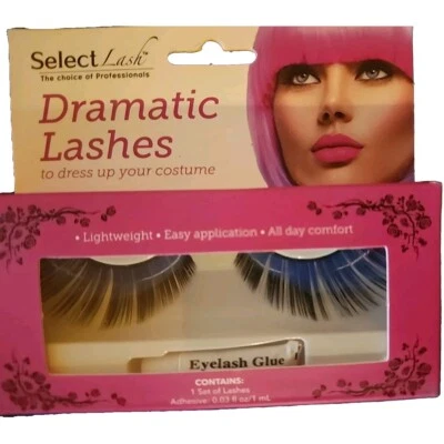LASH EYELASHES DRAMATIC Lashes DEEP BLUE  & BLACK w/Adhesive SEALED~2 SETS WOW  - Image 1 of 2