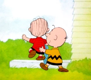 1980's PEANUTS CHARLIE BROWN + LINUS Charles Schulz ORIGINAL PRODUCTION CEL - Picture 1 of 5
