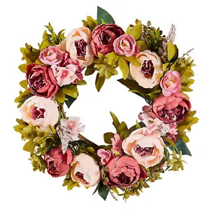 VEVOR Artificial Decorative Wreath 48.26 cm Pink Peonies Hydrangeas Year Round - Picture 1 of 12