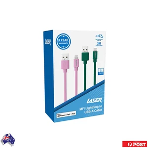 Paquete de 2 cables Lightning Laser MFi-Certified 2 m rosa/verde - Imagen 1 de 3