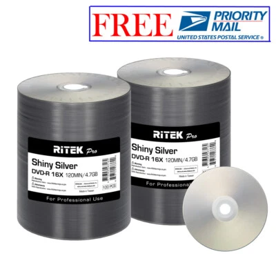 200 Pack Ritek Pro DVD-R 16X 4.7GB Shiny Silver Lacquer Blank Recordable Disc - Image 1 of 4