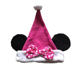 NWT Disney Christmas Santa Hat Pink Minnie Mouse Ears  Beanie Hat, Fur Bow - Picture 1 of 6