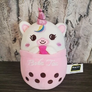 Stuffed Pink Boba Tea Unicorn Plush Stuffed Animal 7" Ideal Toys Direct EUC - Imagen 1 de 7