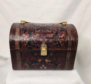 Small Decorative Multicolor Embossed Leather Jewelry Trinket Box Chest 4x6 - Picture 1 of 13