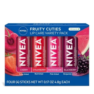 NIVEA Lip Care, Fruity Tinted Lip Balm Variety Pack, Cherry, Strawberry pack 4 - Picture 1 of 15