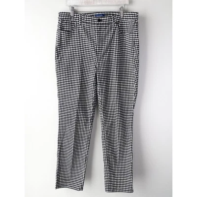 Talbots Women High Waist Straight Leg Gingham Pants 14 Black White Velvet Office - Image 1 of 4