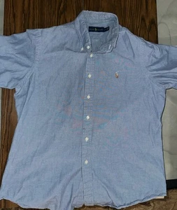 POLO Ralph Lauren Short Sleeve Shirt Checked  Blue Kids Size Large - Picture 1 of 7