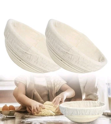 2pcs Round Bread Proofing Basket Sourdough Proving Baking Mold With Liner Rattan - Image 1 of 4