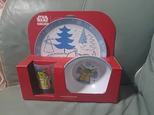 The Mandalorian Kinder 3-teiliges Geschirrset Winter Weihnachten Baby Yoda Grogu - Bild 1 von 2