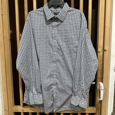 Camisa de Viajero Van Heusen XL Azul Marrón A Cuadros Elastizada Con Botones Manga Larga Foto 1 de 4