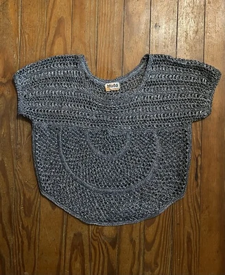 Top de ganchillo tejido abierto vintage Y2K años 90 barro plateado talla pequeña/mediana Foto 1 de 4