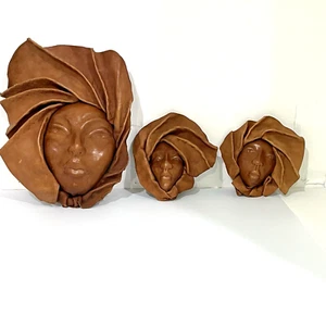 Vintage Women's Leather Faces Wall Art Mask Ethnic Decorative - Picture 1 of 8