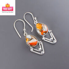 Orange Copper Turquoise Gemstone Earrings 925 Sterling Silver Jewelry 1.90"
