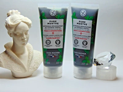 x 2 Máscara de carbón Yves Rocher Pure Menthe limpieza de poros menta 2,5 fl. oz. Foto 1 de 4