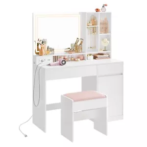 Vanity Desk with Mirror Lights and Power Outlets for Bedroom Makeup Organizati - Picture 1 of 7