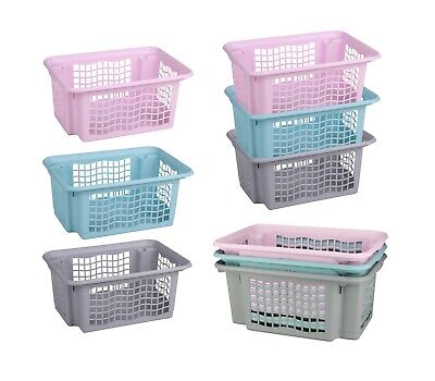 Set Of 3 Plastic Stacking Storage Basket Stackable Handy Crate Tidy Home Office • 12.11£