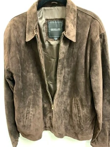 Chaqueta para hombre con cremallera de cuero excelente, talla grande, marrón, revestimiento de nailon - Imagen 1 de 4