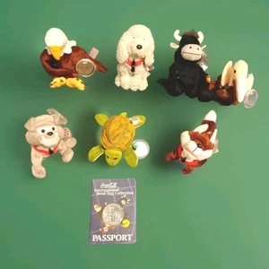 7 Vtg '98 Coca Cola International Collection Bean Bags Plush w/ Tags & Passport - Picture 1 of 10