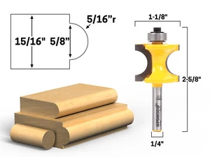 5/16" Radius Bullnose Router Bit - 1/4" Shank - Yonico 13116q - Picture 1 of 1