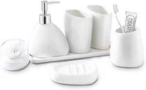 Ceramic Bathroom Accessory Set 7 Pieces Countertop Accessories Include Soap - Picture 1 of 7