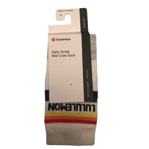 Lululemon Logo Socks Rainbow Daily Stride Mid-Crew Stripe Medium Athletic Sports - Picture 1 of 8