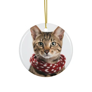 Hanging Ceramic Christmas Tree Ornament - Savannah Cat Design - Imagen 1 de 4