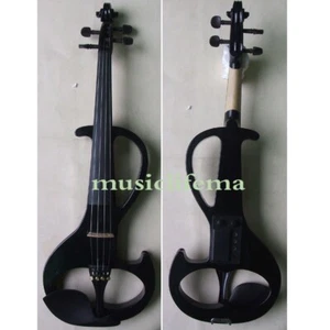 4/4 elektrische Violine Koffer Brücke Saite Kabel Kolophonium Ebenholz Heringe Kopfhörer SCHWARZ2 - Bild 1 von 7