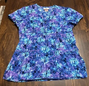 White Cross Tie Dye Cotton Nursing Scrub Top Women's size XS - Picture 1 of 6