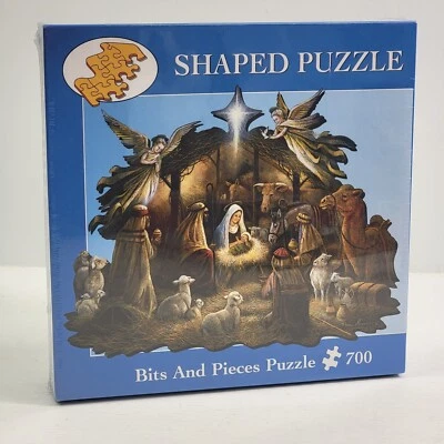 Bits and Pieces In The Manger 750 Pc Shape Jigsaw Puzzle 2003 Nativity Christmas - Image 1 of 3