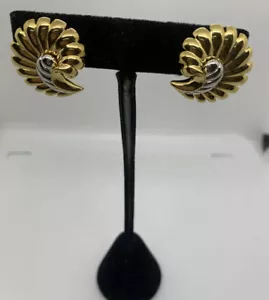 JOAN RIVERS Silver And  Gold Tone Shell Clip On Earrings. NEW - Picture 1 of 10