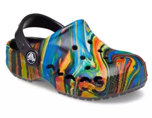 Crocs Unisex - Kids Baya Graphic Printed Clog t - Black / Multi-rayures / US C8 - Picture 1 of 4