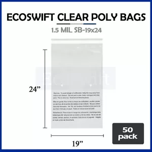 50 19x24 Self Seal Suffocation Warning Clear Poly Bags 1.5 mil Free Shipping - Picture 1 of 6