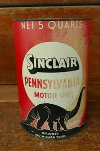 Vintage Sinclair Pennsylvania Motor Oil Advertising 5 Quart Can with Black Dino - Picture 1 of 9