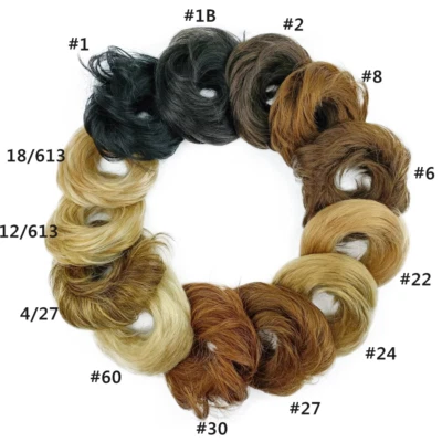 Chignon Hairpiece  Natural  Human Hair Buns Flexible Elastic Band Ponytail Bun - Image 1 of 4