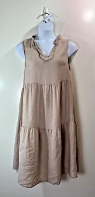 Vestido midi italiano de lino Le Raganne para mujer talla L polvoriento lavanda niveles Cottagecore Foto 1 de 4