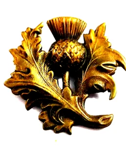 vintage thistle flower scottish emblem oxidized brass brooch size 40 x42 mm - Picture 1 of 5