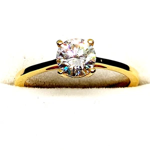 Moissanite Solitaire ring in 14K Yellow Gold over Sterling Silver 1.00 ct sz 8 - Picture 1 of 4
