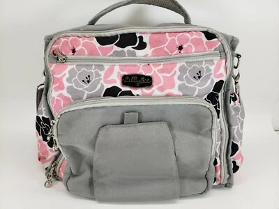 Nat & Jules Lillybit Diaper Bag/Backpack Combo Pink/Gray Flower Motiff - Image 1 of 4