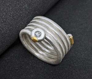 Anillo de 12 mm de ancho con zafiro blanco plata 999 Flamere by Dieter Fischer - Imagen 1 de 7