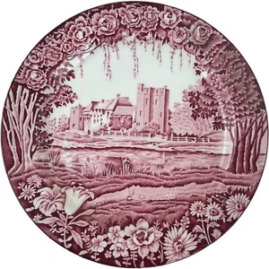 Plato de cena vintage Enoch Woods Sons English Castles rosa rojo transferware - Imagen 1 de 12