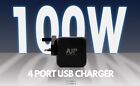 100W 4-Port USB-C UK Mains Fast GaN MacBook/iPhone/iPad Wall Charger