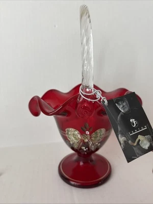 Fenton Korb Rubinglas Weihnachtsschleife handbemalt & signiert von Sean Fenton - Bild 1 von 4