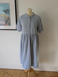 FOLK Blue Chambray Linen Cotton Midi Shirt Dress Size 3 UK 10 12 Chore Utility - Picture 1 of 11