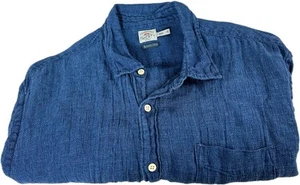 Faherty Shirt Mens 2XL XXL Blue Palma Linen Button Up Short Sleeve Indigo Dyed - Picture 1 of 6