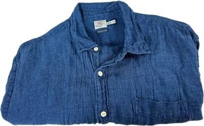 Faherty Shirt Mens 2XL XXL Blue Palma Linen Button Up Short Sleeve Indigo Dyed - Image 1 of 4