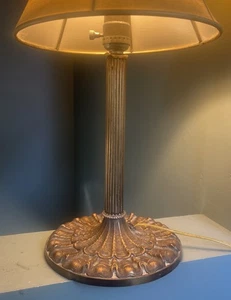 Signed Miller Antique Art Nouveau Brass Base #971 Lamp -Not Original Slag Shade - Picture 1 of 17