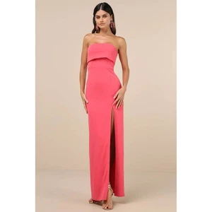 Lulus Damen Classy Consideration korallenrosa trägerloses Maxikleid Größe Medium - Bild 1 von 4