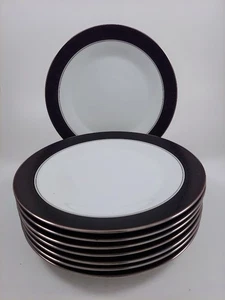 8er Set Noritake Mirano Essteller 10 1/2" weiß schwarz Band geätzte Blumen - Bild 1 von 6