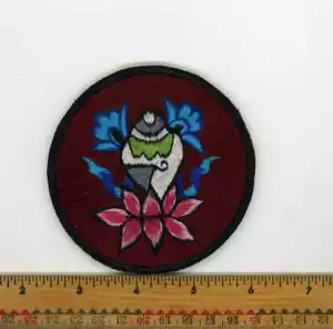 Embroidered Lotus Flower Conch Shell Auspicious Fair Trade Patch Nepal 3" Round - Picture 1 of 7
