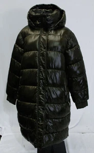 BCBG Max Azria Women's Hooded Collared Puffer Coat CD4 Shiny Dark Olive Size 2XL - Picture 1 of 5